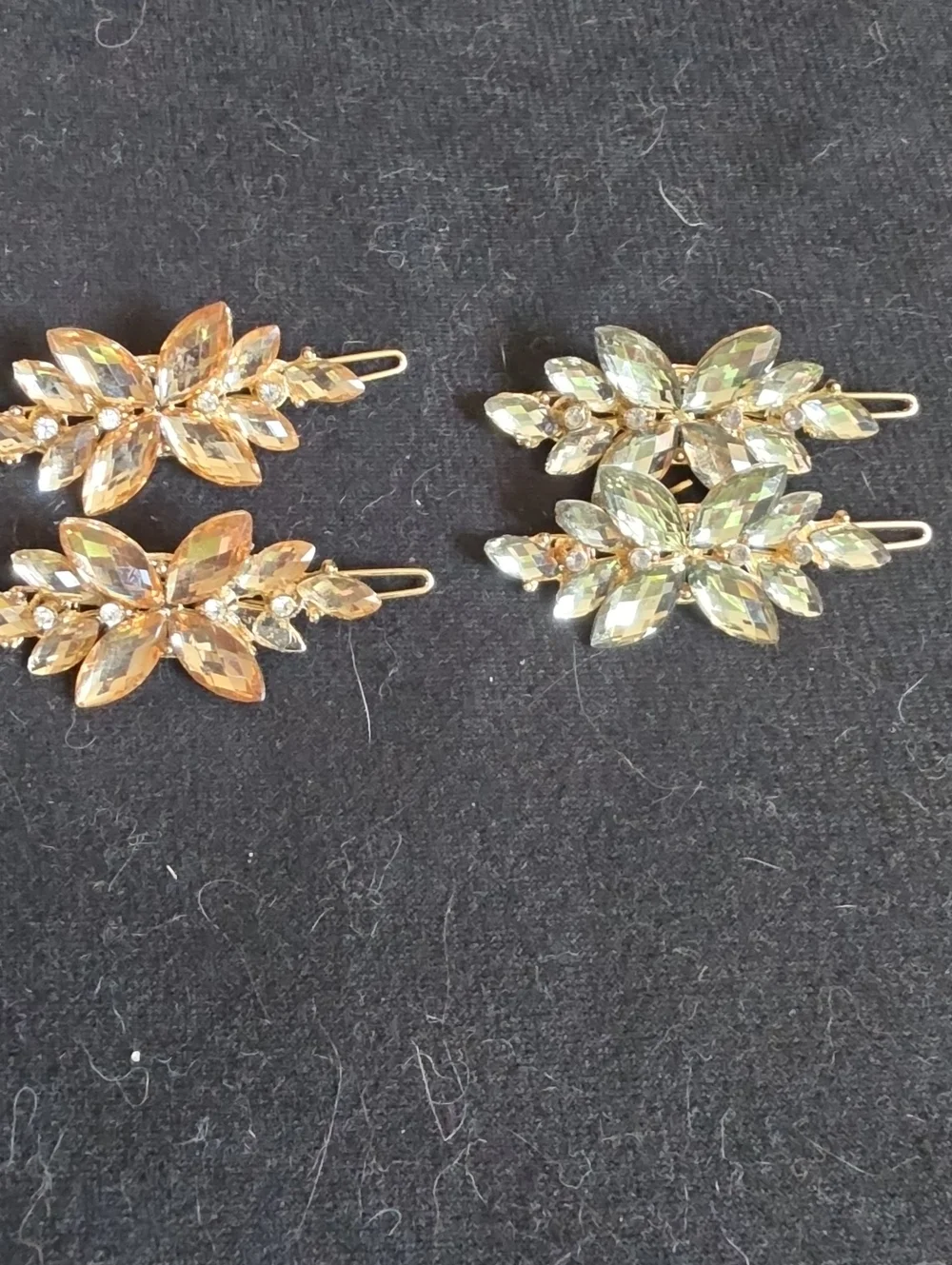 Crystal Floral Hair Clips - Gold Tone (Set of 4)